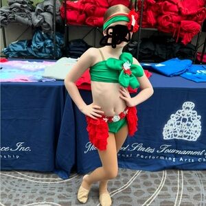 Festive Custom Green and Red Dance Costume